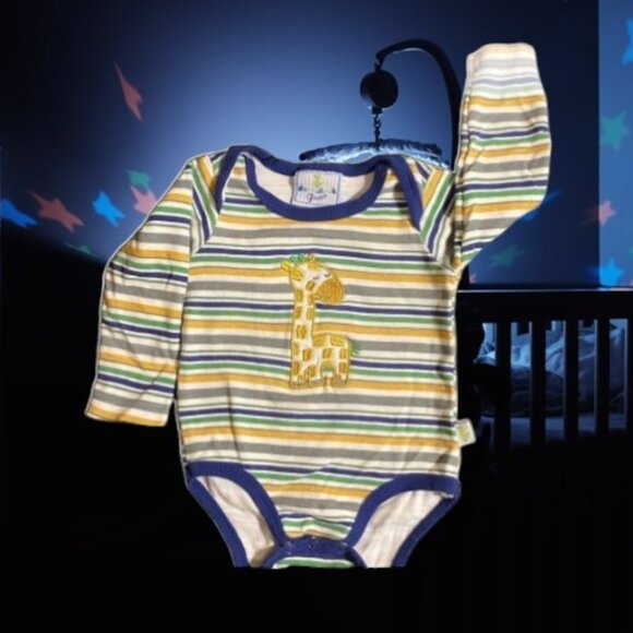 Duck Duck Goose Cotton Stripe Appliqué Onesie - Picture 1 of 8